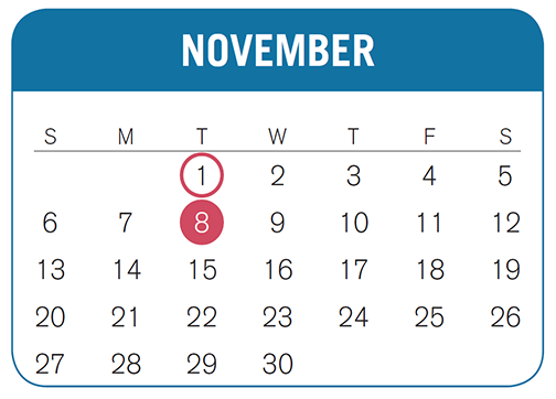 Calendar of the month of November