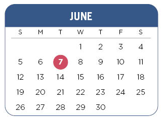 Calendar of the month of June