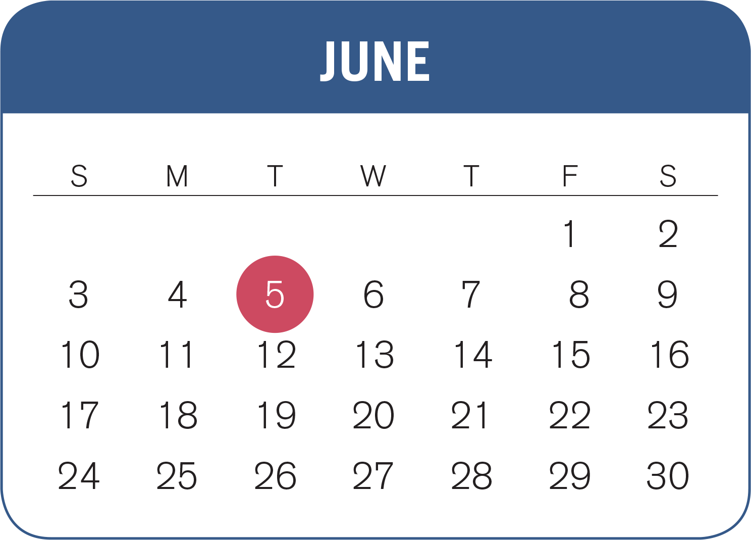 Calendar of the month of June