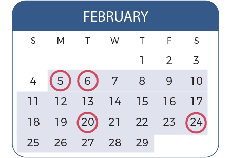 Calendar of the month of February