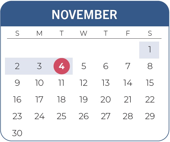 Calendar of the month of November